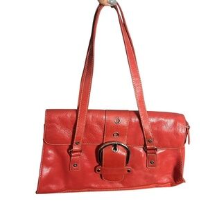 Franco Sarto Red Leather Buckle Shoulder Bag